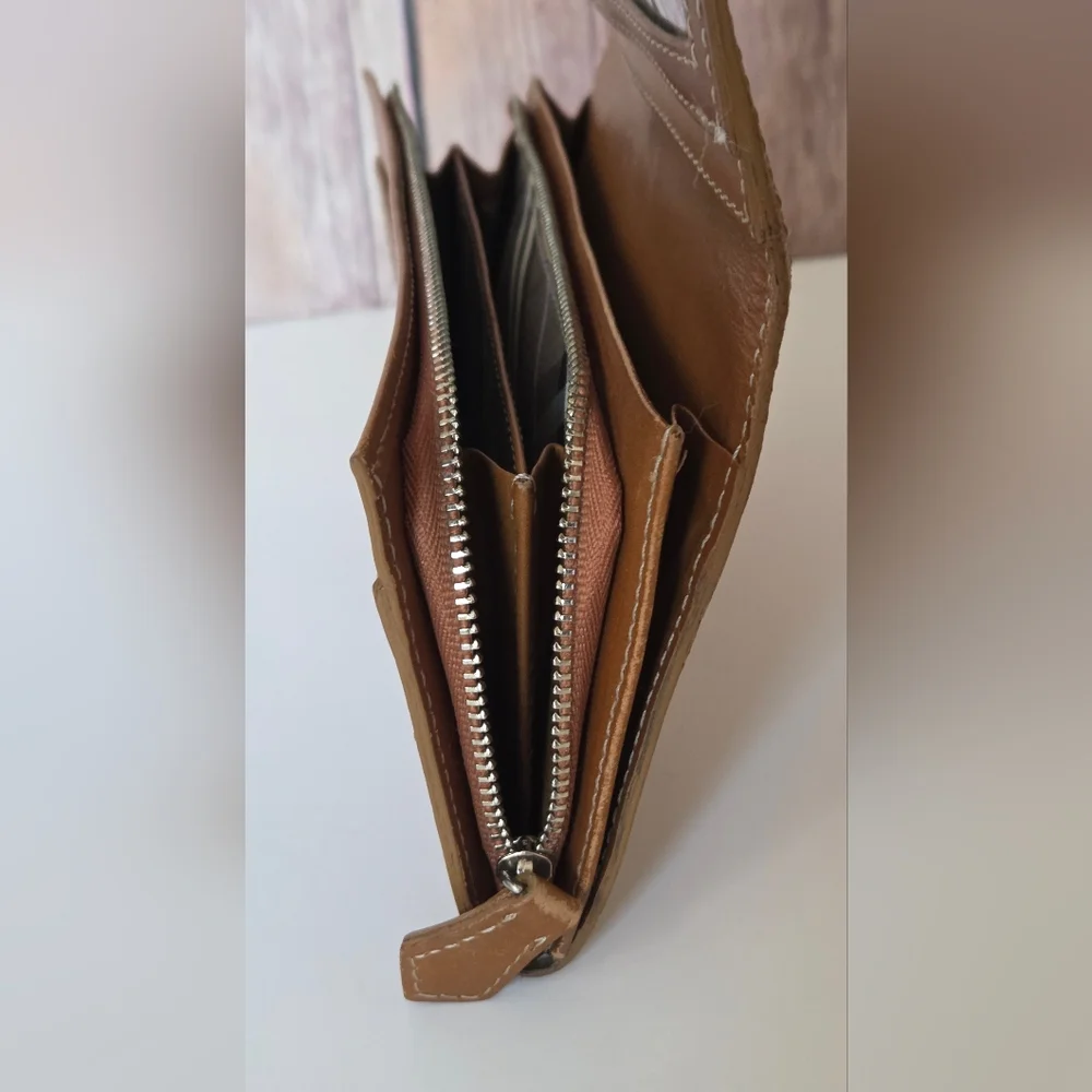 Burberry Tan Leather Continental Buckle Wallet
